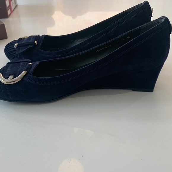 Mr.Seymour /Stuart Weitzman Blue Suede wedge shoes 9.5N - Picture 4 of 7